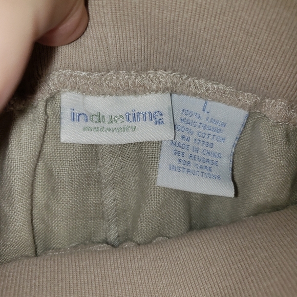 Misses In Due Time Sz L Maternity Beige Linen Capri Pants - Picture 2 of 4